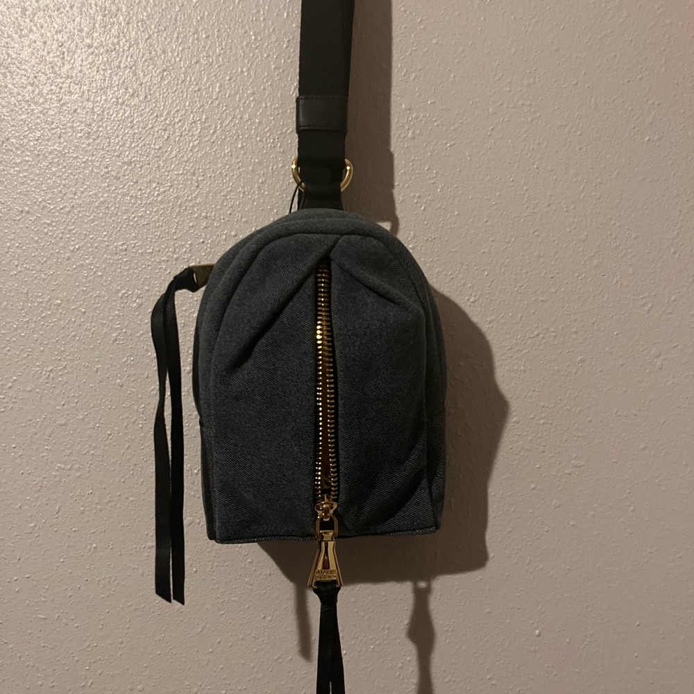 Gray Mini Backpack with Gold Zipper - Picture 2 of 4